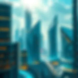 A vibrant city in 2025 with advanced technology and eco-friendly buildings