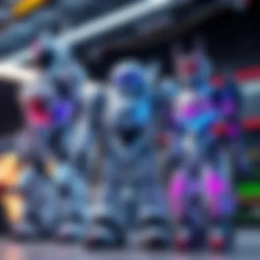 Three futuristic Isekai robots displayed side by side, showcasing robotic assistants and customizable pleasure bots with vibrant designs