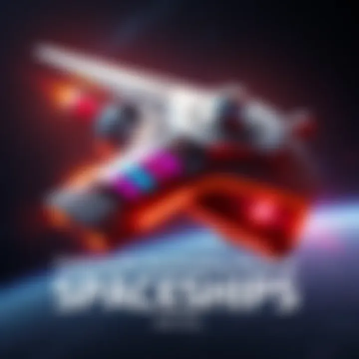 Futuristic Spaceship Design A sleek and modern spaceship soaring through the stars, showcasing advanced technology and innovative design elements.