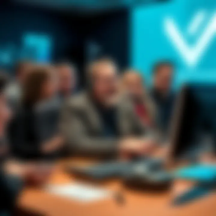 Gabe Newell performing throat singing while sitting at a desk surrounded by intrigued employees at Valve
