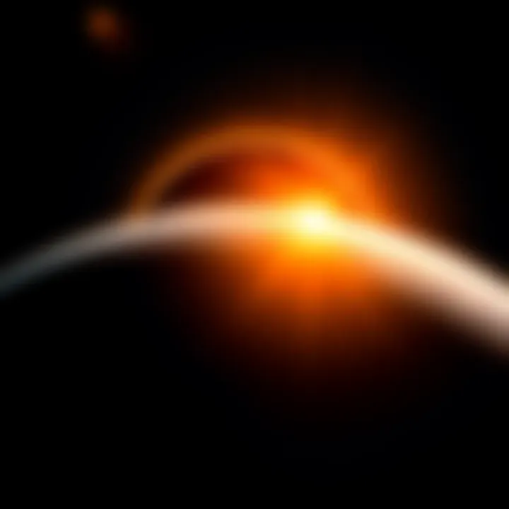 A solar eclipse casting a shadow over Earth, symbolizing Gaia's Eclipse phenomenon with darkened skies and glowing edges.