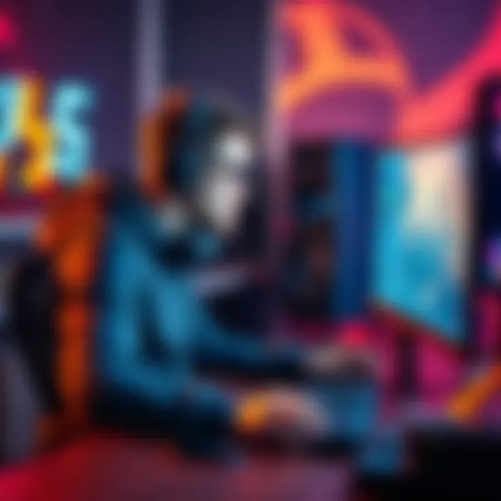 A game developer focused on coding and designing a video game at their desk