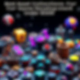 A collection of game development asset icons representing various genres such as fantasy, sci-fi, and platformers