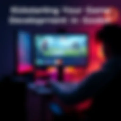 A person working on a computer, creating a game in Godot with RPG elements displayed on the screen