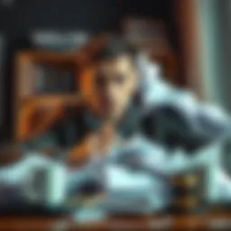 Game Development Meme A humorous meme showing a person trying to create a small game, looking frustrated with a big pile of game design papers and coffee cups around them.