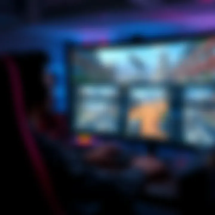 A game developer accessing node properties on a computer while multiple game scenes are visible on the screen.