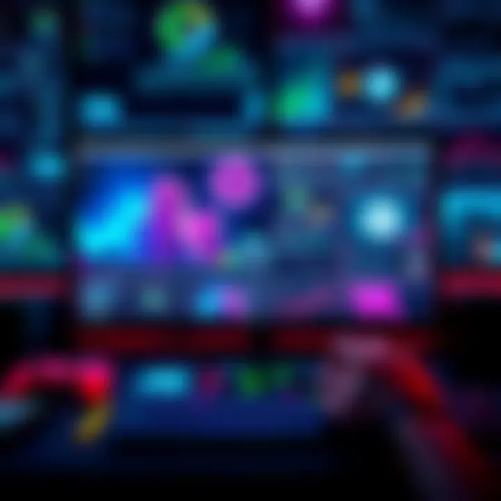 A collection of modern game development software and tools displayed on a computer screen with vibrant graphics.