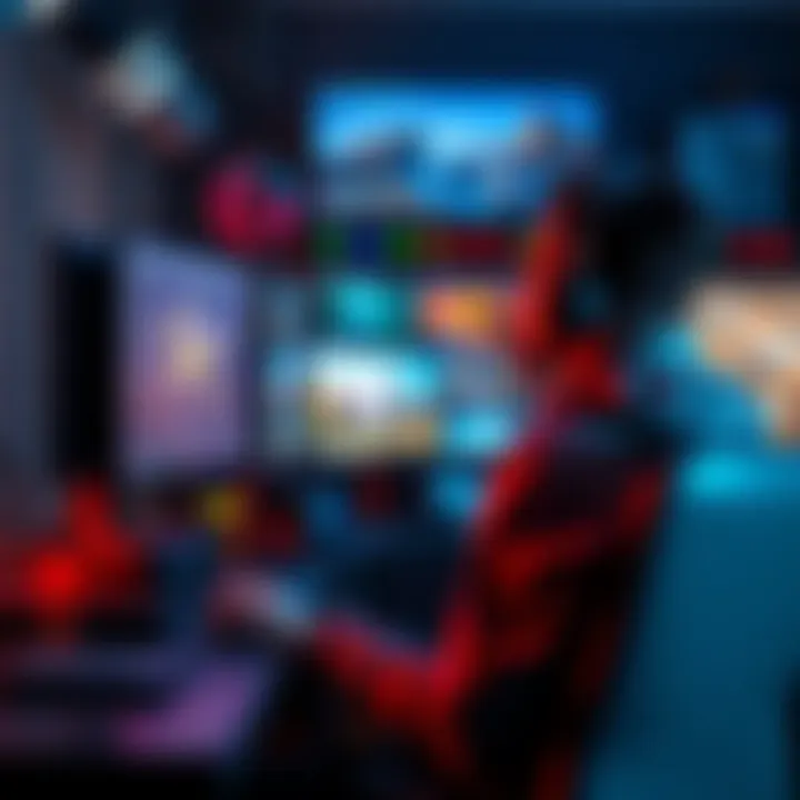 A game developer working on Unreal Engine 6, shifting from Blueprints to Verse, surrounded by screens showing game design elements.