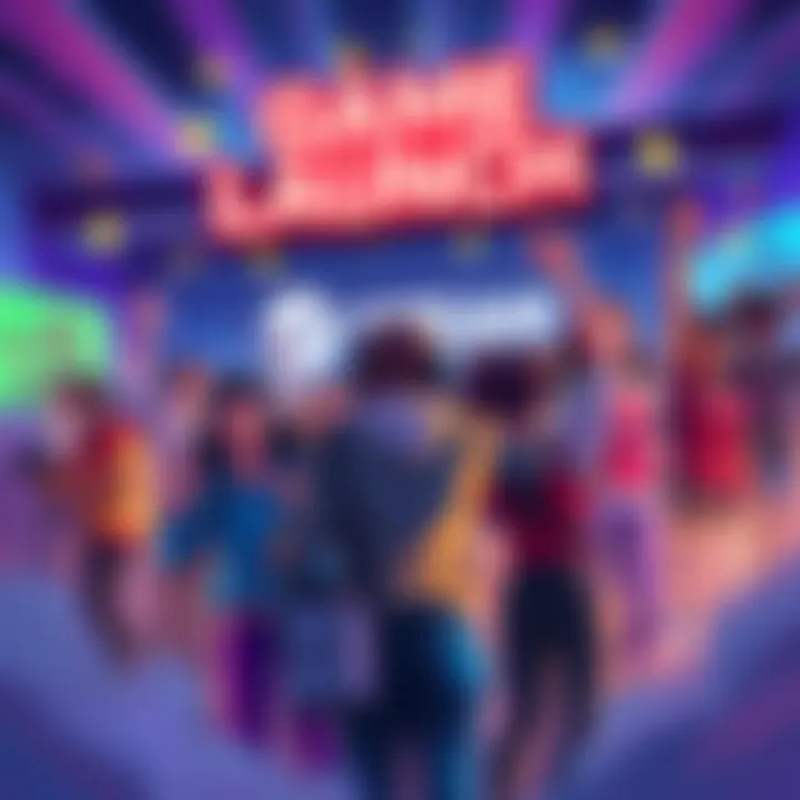 A vibrant illustration showing a group of gamers happily celebrating the launch of a new game on Steam, with colorful graphics and gaming elements in the background.