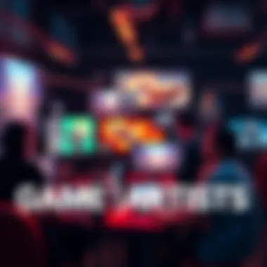 Game Artists at Work A group of game artists collaborating on digital art projects, showcasing various styles and techniques on their screens.