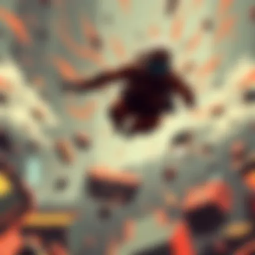 A character in a video game floating mid-air due to a glitch, with unexpected visual distortions around them
