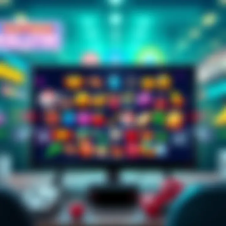 Colorful game items for collection displayed on a screen