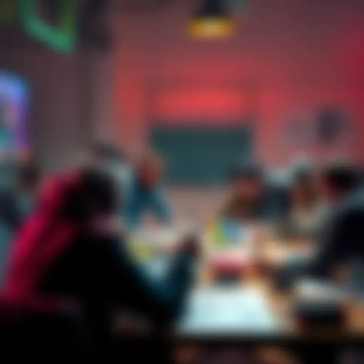 A group of people brainstorming game ideas with sketches and notes on a table.