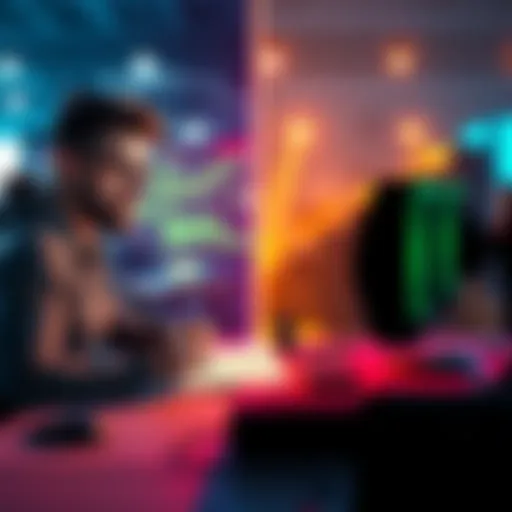 A split image showing a game designer sketching ideas and a game developer coding on a computer.