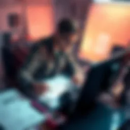 A game designer brainstorming at a desk, surrounded by sketches and notes, illustrating the concept of idea theft prevention