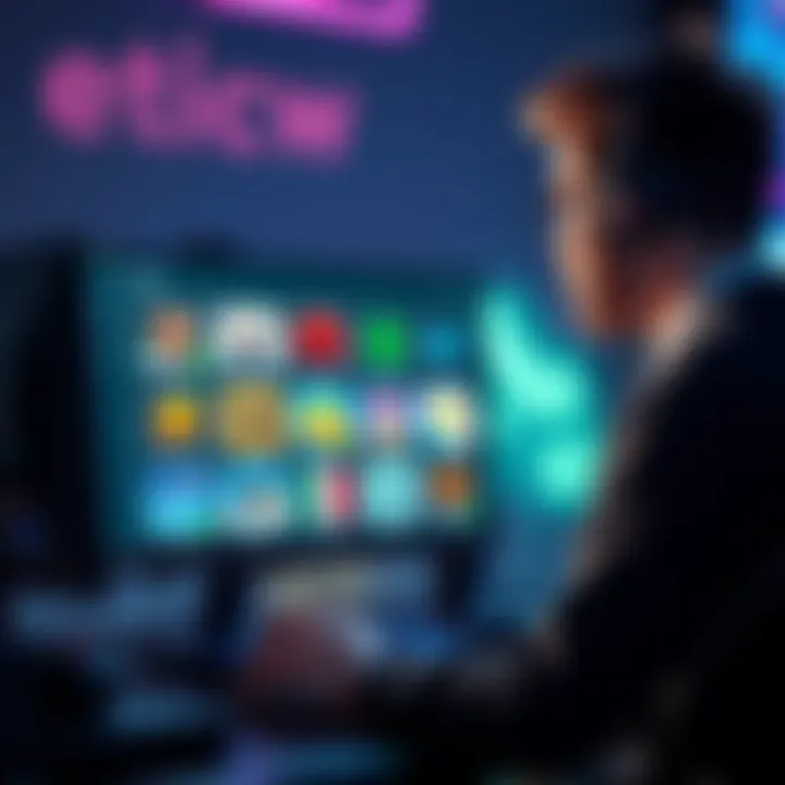 Game developer considering asset packs A game developer looking at a computer screen displaying various asset packs from Itch.io