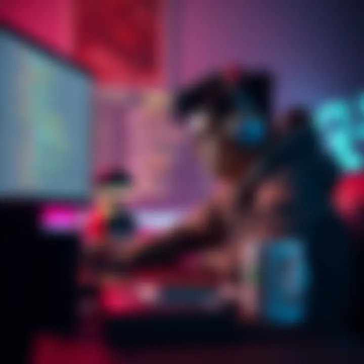 A game developer sitting at a desk, looking stressed with code on the screen and coffee cups around, representing burnout in game development.