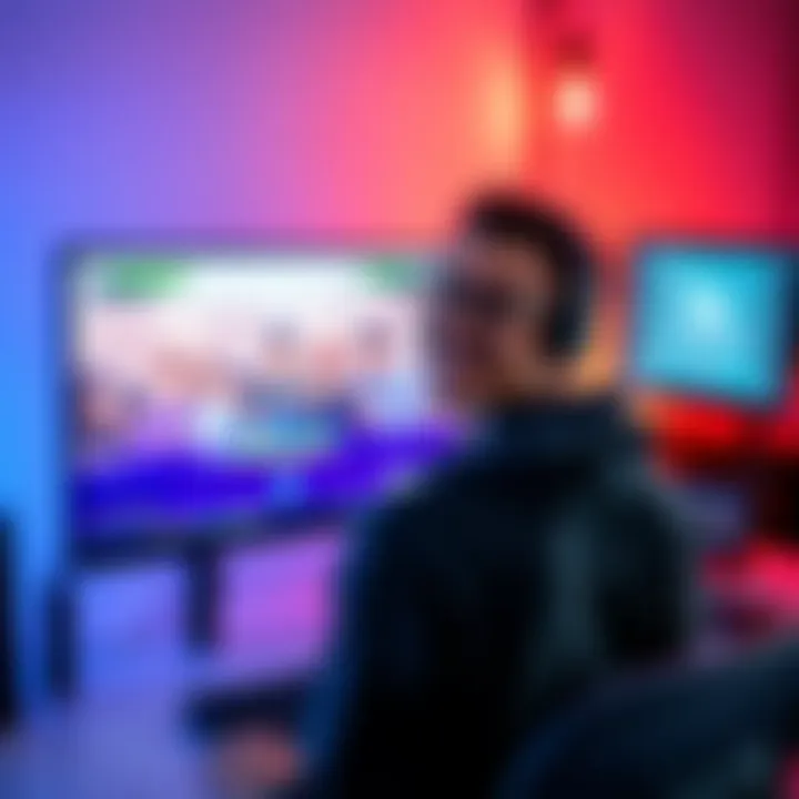 A game developer stands in front of a computer with their game displayed on the screen, smiling and looking excited about sharing it with others.