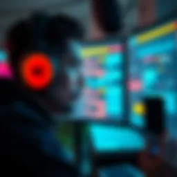 A game developer looks at a screen filled with player feedback and design elements, weighing options on when to impose limits in game design