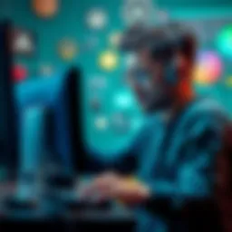Game Developer Experiencing Hard Drive Failure A distressed game developer looking at a computer with a failed hard drive, surrounded by game design elements.