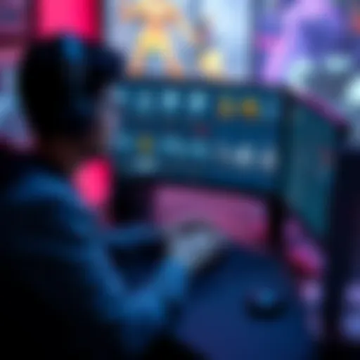 A game developer sits at a desk looking at a computer screen displaying 3D models, contemplating whether to create or buy assets for a fighting game.