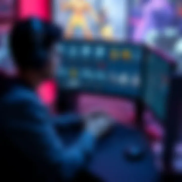 A game developer sits at a desk looking at a computer screen displaying 3D models, contemplating whether to create or buy assets for a fighting game.