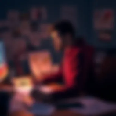 A game developer sits at a desk surrounded by sketches and notes, looking thoughtful about a failed game project.