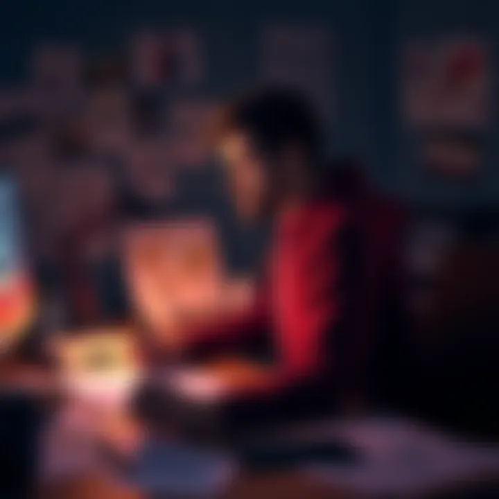 A game developer sits at a desk surrounded by sketches and notes, looking thoughtful about a failed game project.