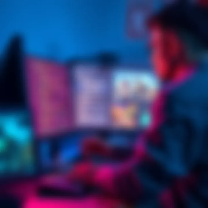 A game developer analyzing security risks in multiplayer games on a computer screen with code and images of custom maps.