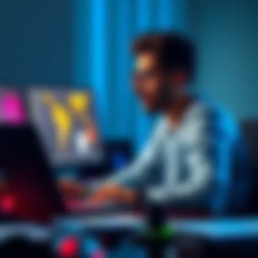 A Brazilian game developer sits at a desk, pondering the meaning of success in the gaming industry, with sketches and a laptop visible.