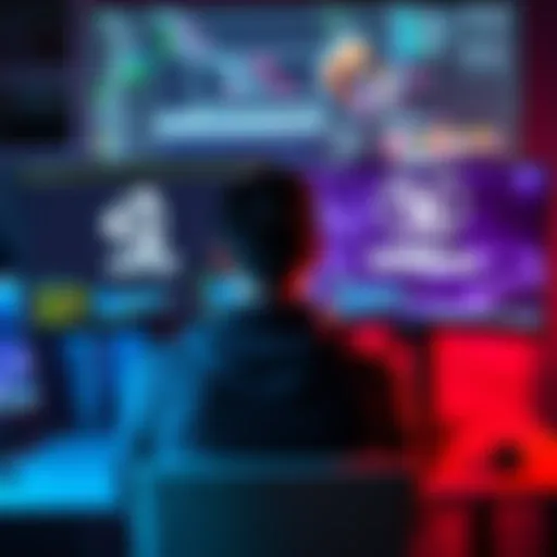 A game developer sits at a desk, looking thoughtfully at two monitors displaying Unity and Unreal Engine logos, surrounded by code and game graphics.