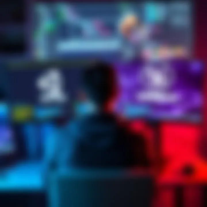 A game developer sits at a desk, looking thoughtfully at two monitors displaying Unity and Unreal Engine logos, surrounded by code and game graphics.