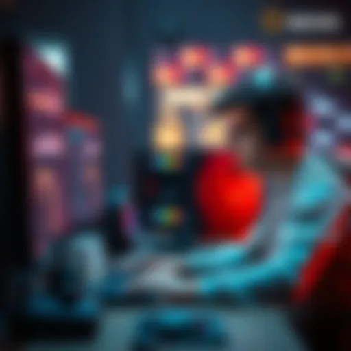 A game developer focusing on coding game mechanics and polishing game graphics at a computer.