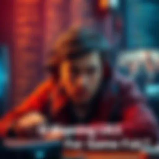 A frustrated game developer surrounded by code and game artwork, highlighting the struggles of game quality and engine usage.