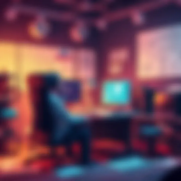A game developer sitting at a computer, surrounded by sketches and notes, contemplating the risks of creating a game without profit.