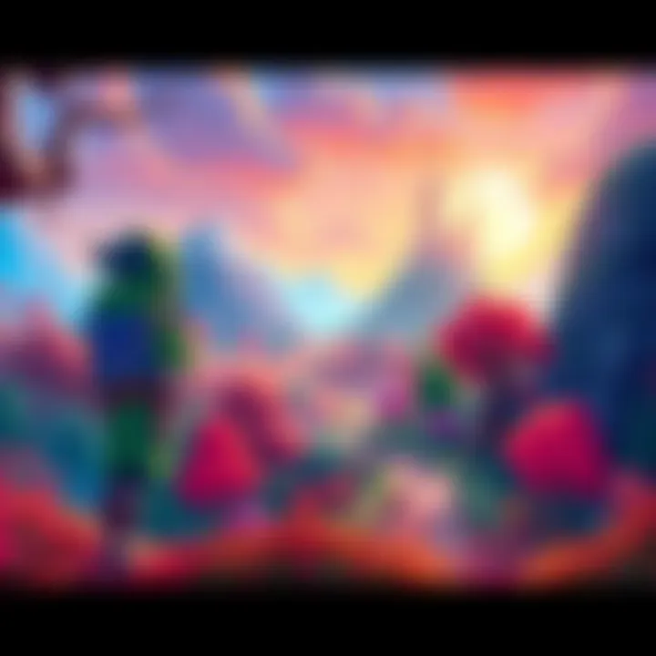 A colorful scene showing a character exploring a vibrant 2D world filled with trees, hills, and a castle in the background, inspired by adventure games.