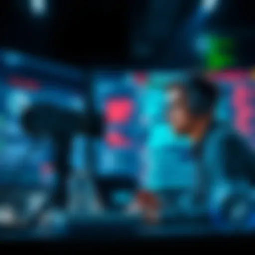 A split image showing a game engine and a game developer discussing performance issues, with graphics and code snippets in the background.