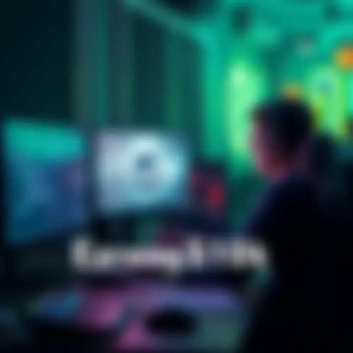 A developer working on a game at a computer, showcasing coding and design elements.