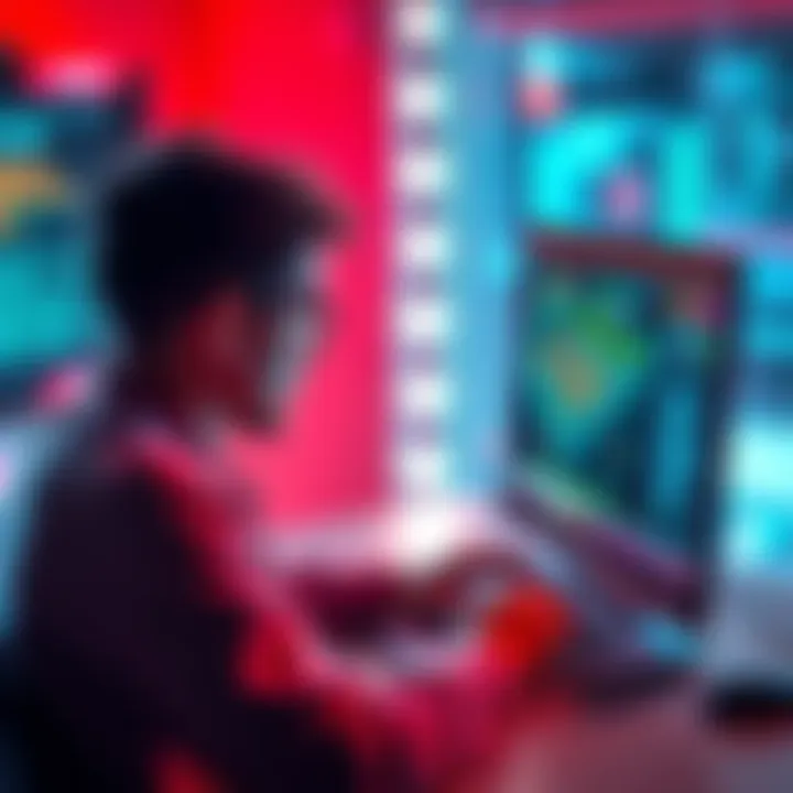 A person coding on a low-end laptop with a 3D game design on the screen.
