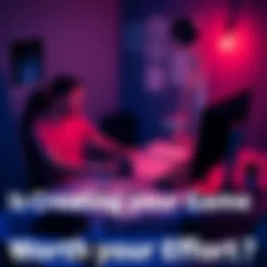 Person developing a video game A person sitting at a desk with a computer, focused on creating a video game, surrounded by sketches and notes about game design.