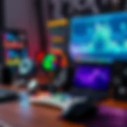 A collection of game development software icons including Godot, Aseprite, and FL Studio on a workspace desk