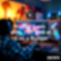 A person working on a computer screen displaying Unreal Engine 5, with game art and design elements visible