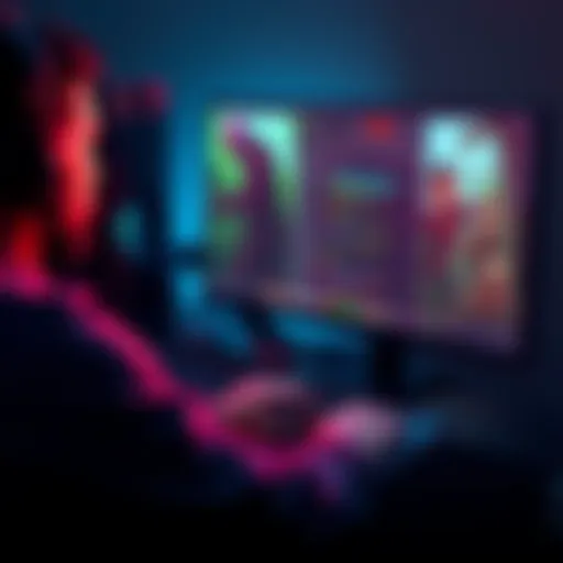 A person working on a computer with zombie game elements on the screen, showing game development tools and coding language options.