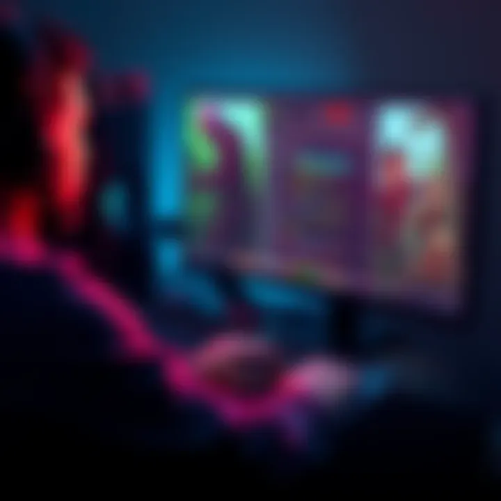 A person working on a computer with zombie game elements on the screen, showing game development tools and coding language options.