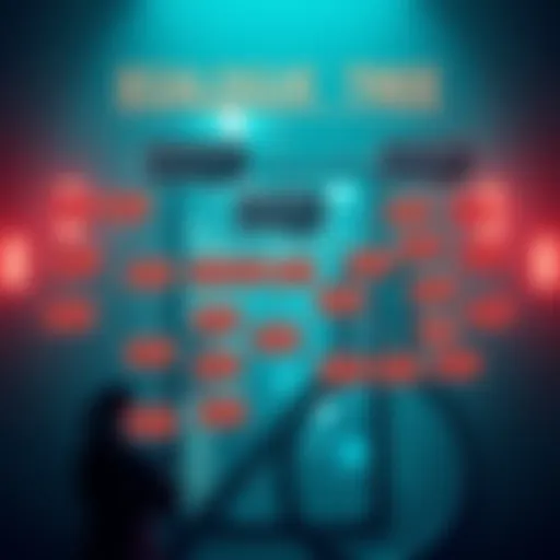 A visual representation of a dialogue tree with branching options for player choices in a video game setting.