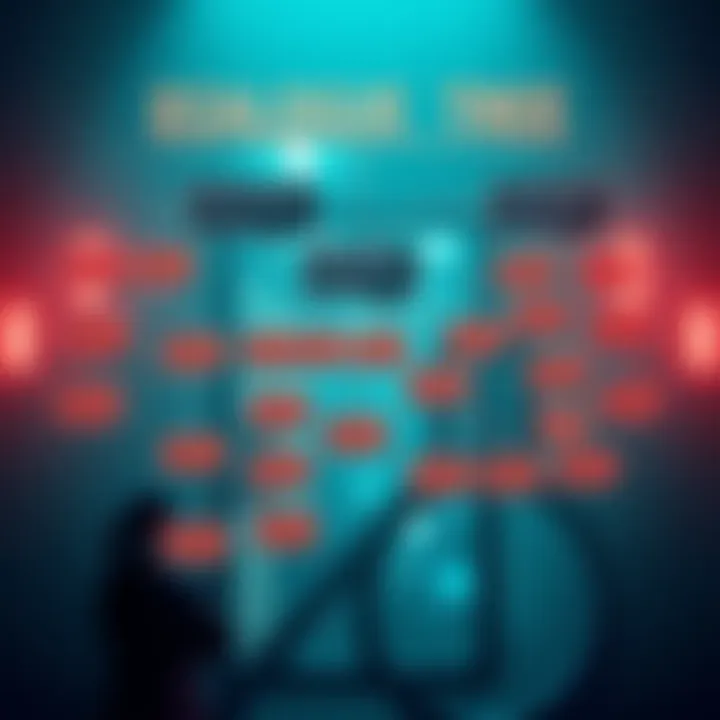 A visual representation of a dialogue tree with branching options for player choices in a video game setting.