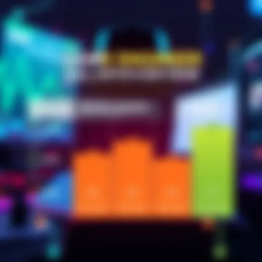 A graphic showing salary ranges for game engineers at entry, mid, and senior levels with visual elements representing gaming and technology.