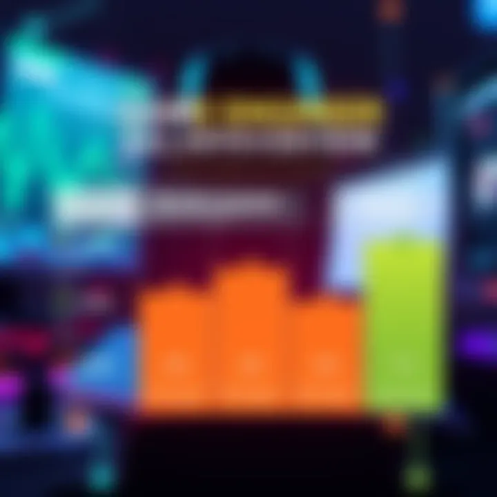 A graphic showing salary ranges for game engineers at entry, mid, and senior levels with visual elements representing gaming and technology.