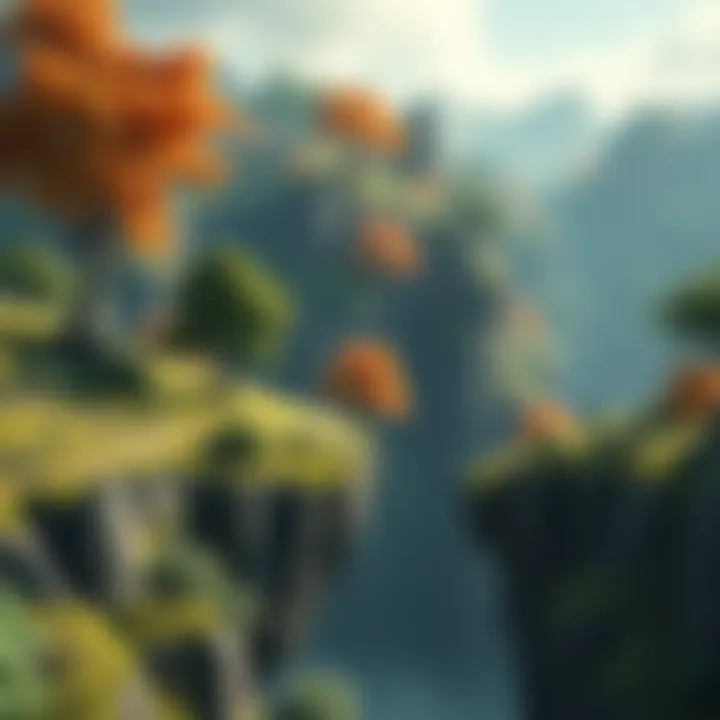 A lush game landscape features trees and rocks preventing players from falling off the edges