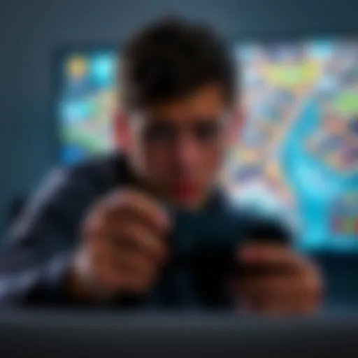 A gamer looks frustrated at a cluttered minimap on their screen while holding a game controller, symbolizing the need to improve game design.